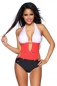 Marine-Monokini mit Goldknöpfen schwarz/rot/weiß